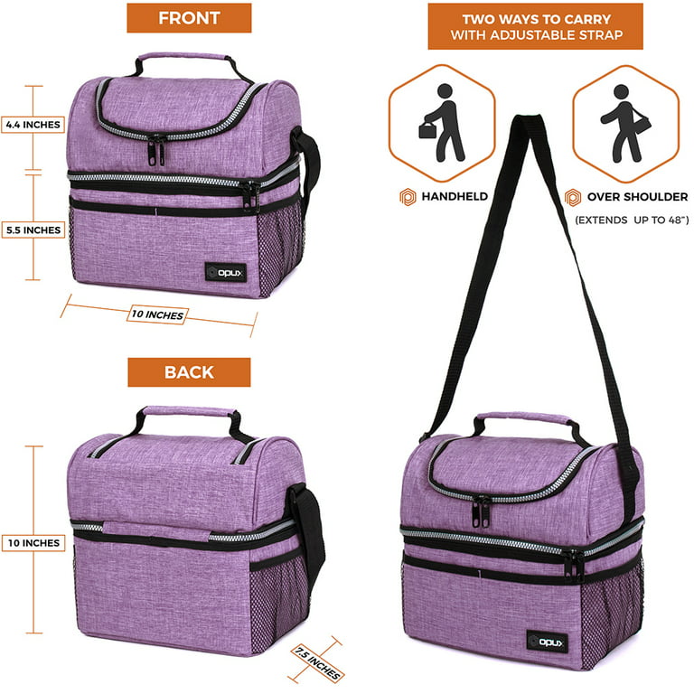 Reusable Thermal Lunch Pail Kit 12 Cans OPUX Insulated Dual Compartment Lunch Box Women Girl Leakproof Double Deck Lunch Bag Work Office School Purple Soft Cooler Tote with Strap Men Adult Kid 